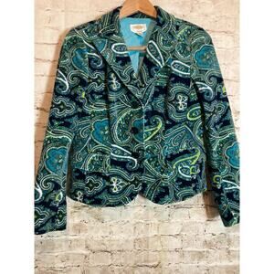 Talbots Blazer Jacket Womens 6 Turquoise Velvet Paisley Office Career Wear